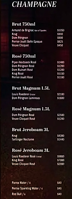 Paradise club NYC bottle menu pricing alcohol service