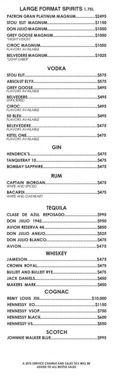 Project nightclub Los Angeles price per bottle menu drinks bottles vip table booking service vodka gin rum