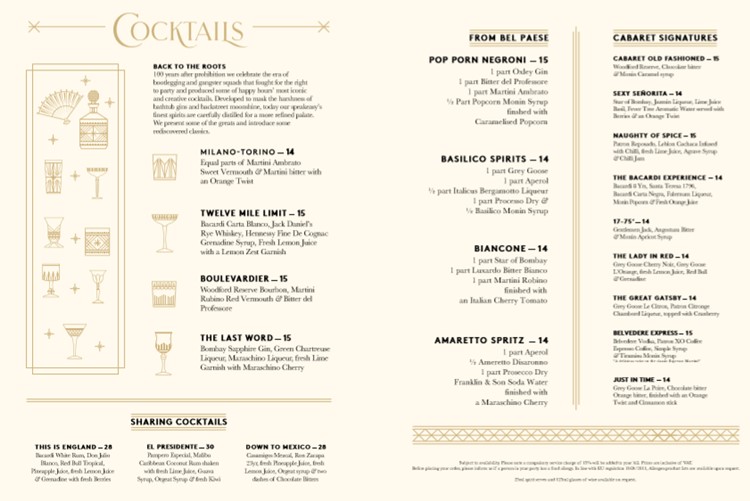 Proud Embankment London cabaret nightclub packages cocktails special drinks prices reserve 