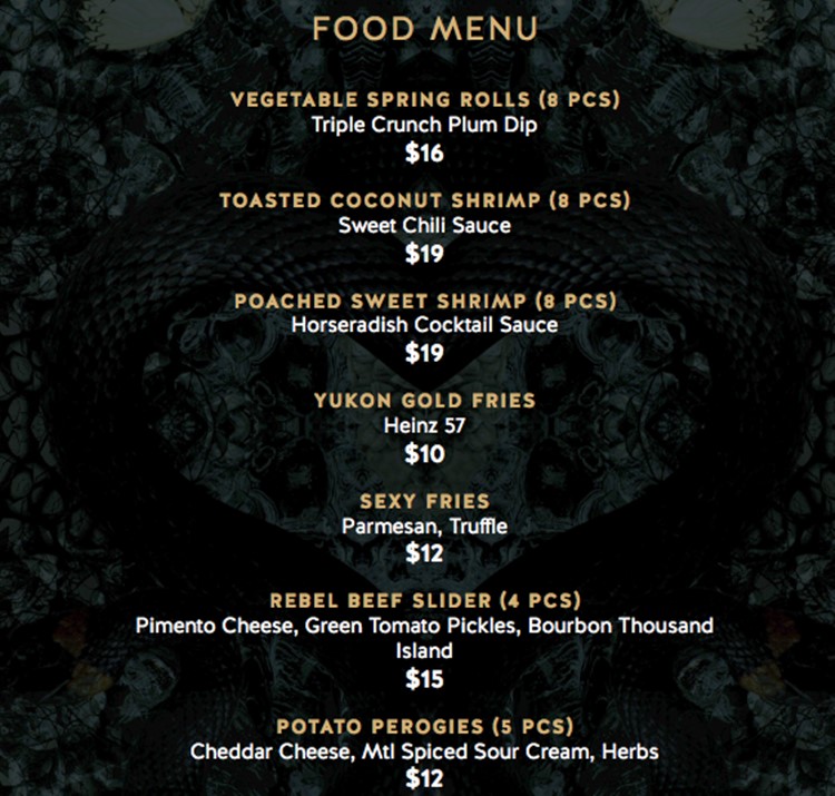 Rebel nightclub Toronto food menu quick bites finger food order now