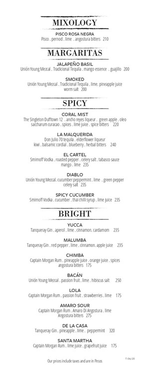 RosaNegra Tulumn club restaurant cocktails menu alcohol drinks beverage 