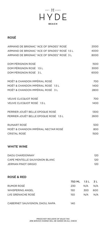 SLS Pool Club Hyde Beach Miami wines rose white red big bottles price order now