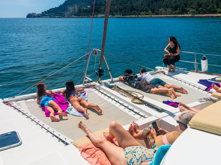 People laying down on boat