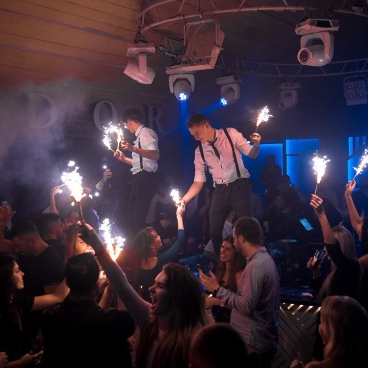 Santa Barbara nightclub St Petersburg barman fun party bottles of alcohol lights vodka champagne