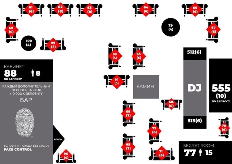 Secret Room nightclub Dubai floor plan level map tables vip dj booth dance floor regular exclusive area