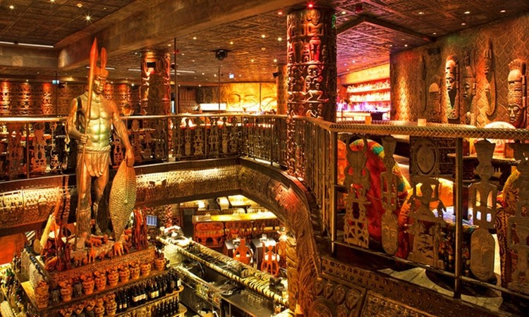 Shaka Zulu restaurant club London view of the second level gold interior design