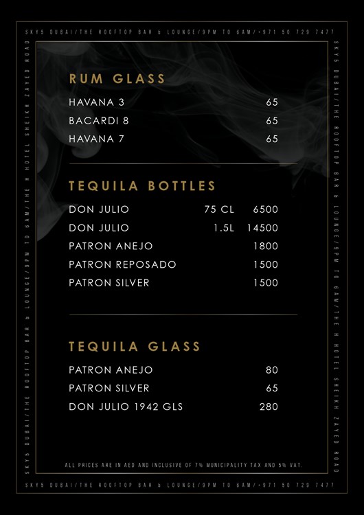 Sky 5 nightclub Dubai bottle menu champagne bubbles book your VIP table now