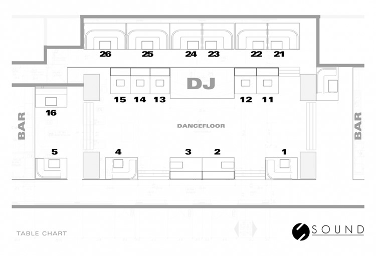 Sound nightclub Los Angeles view map floor plan tables dj booth dancefloor vip tables
