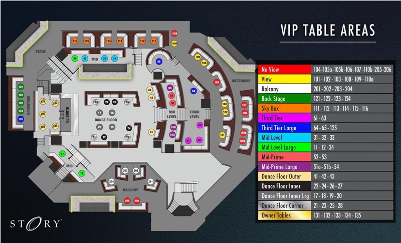 Story nightclub in Miami table map VIP regular lounge premium dance floor DJ book your table