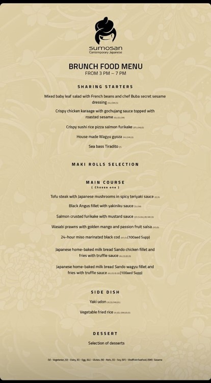 Sumosan Brunch Dubai day club food menu packages book your table reserve now