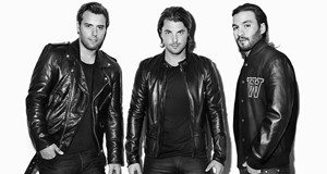 Swedish House Mafia in leather jackets announcing a reunion gig