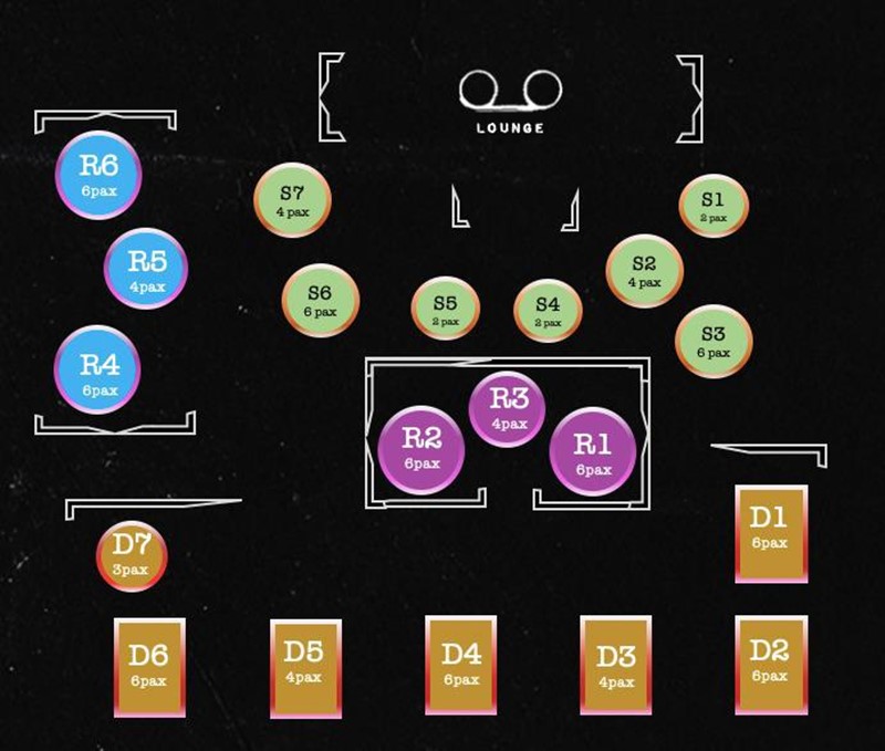 A map of the tables inside Tape nightclub in London