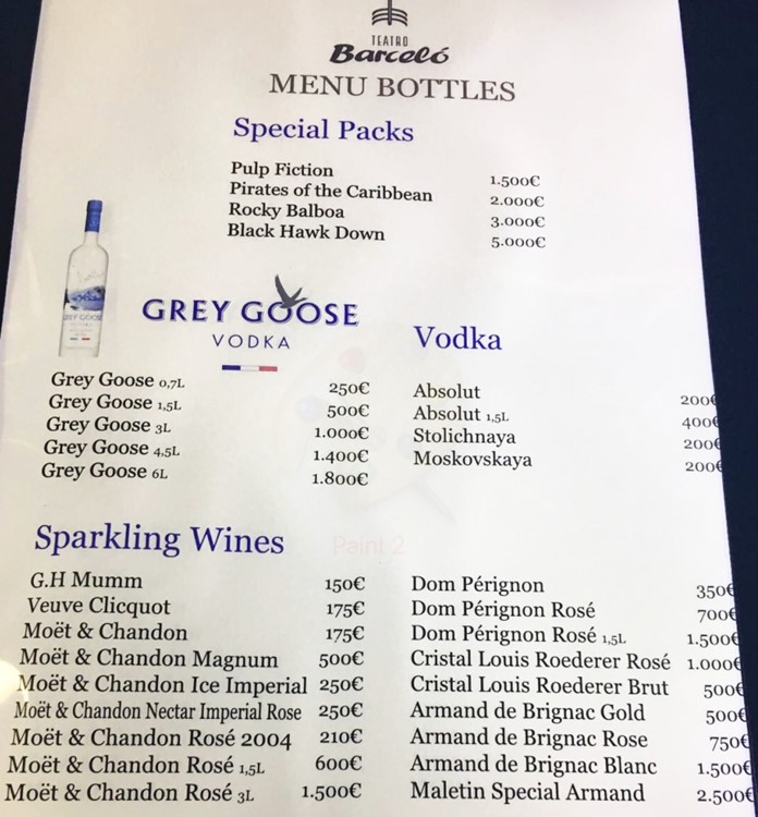 Teatro Barcelo nigthclub Madrid bottle menu prices bubbles champagne packages hen bachelor birthday parties celebrate book now