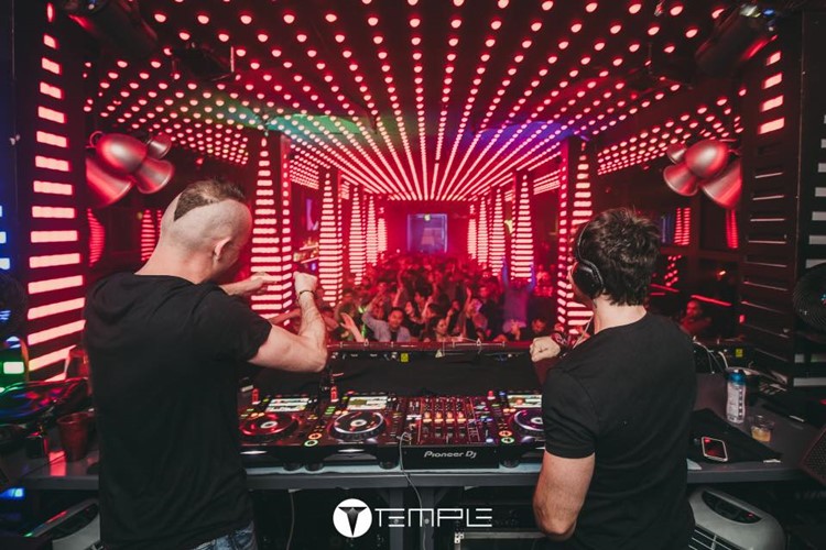 Temple nightclub San Francisco djs mixing music having fun crowd