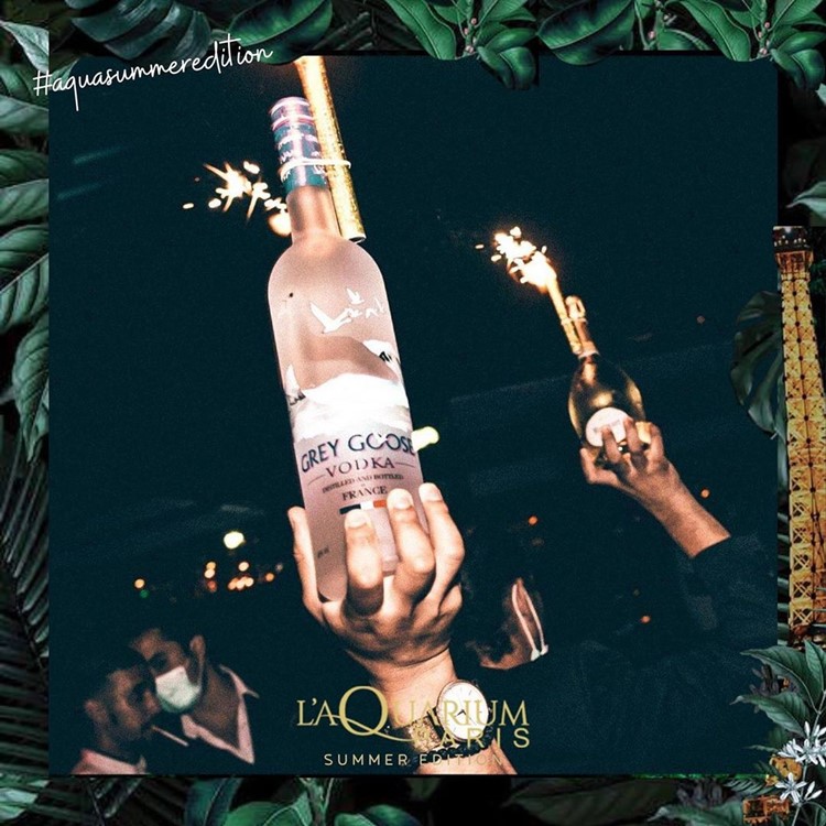 L aquarium terrace champagne bottles Paris club outdoor parade celebrate birthday hen bachelor parties book now