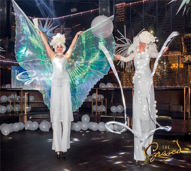 The Grand nightclub San Francisco two acrobats all white costumes party show