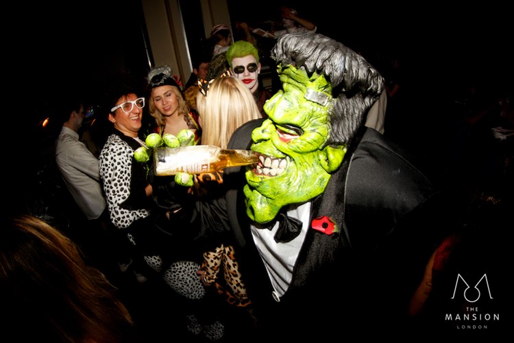 The Mansion night house club London private Halloween event party hulk Frankenstein costume drinking man 