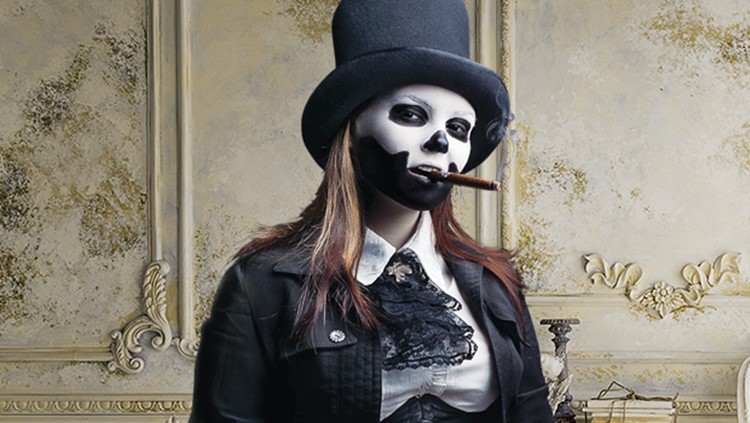 The Mansion night house club London private Halloween event party skeleton face and body paint costume girl