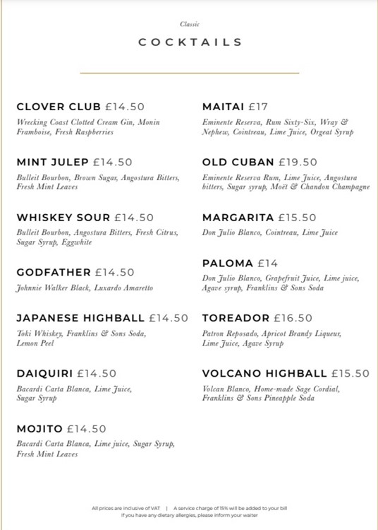 The Windmill Soho club London bottle menu cocktails pricing 