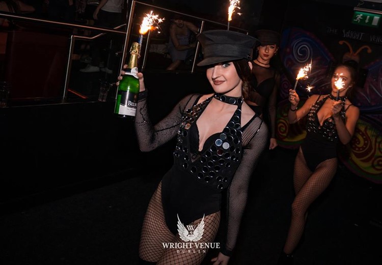 The Wright Venue nightclub Dublin sexy waitresses table service big bottles of alcohol champagne vodka black leather