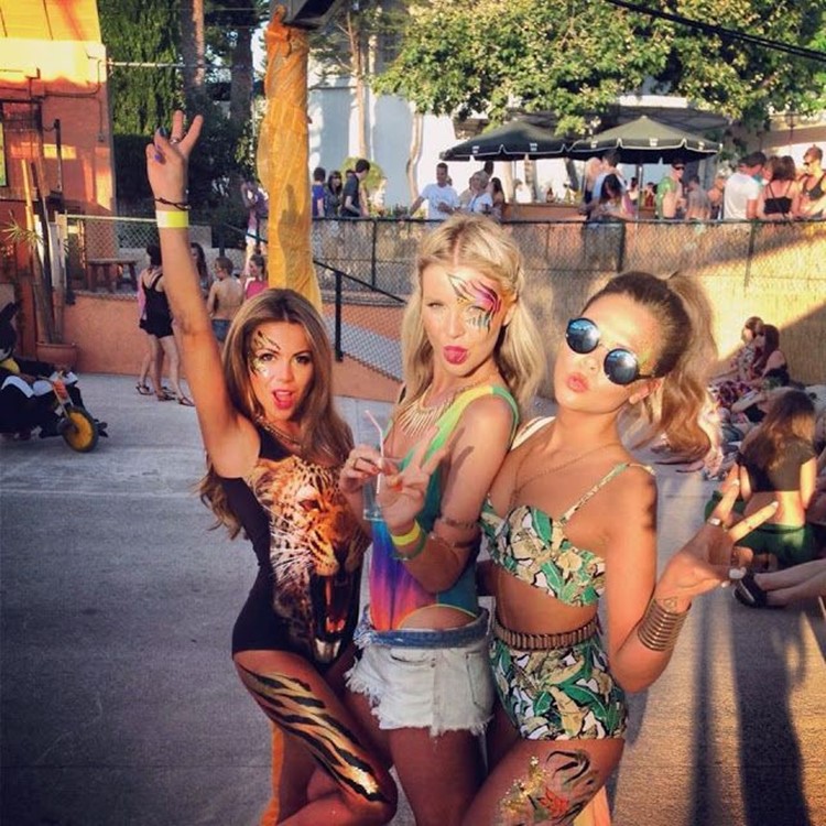 The Zoo Project festival party Ibiza three pretty blonde girls body painting and costumes
