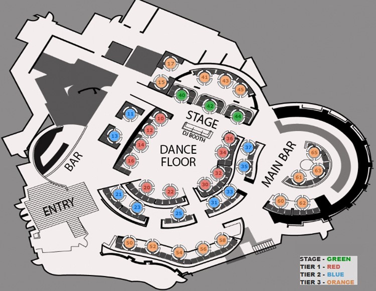 Time nightclub Los Angeles map view tables sitting areas vip regular dj booth dance floor