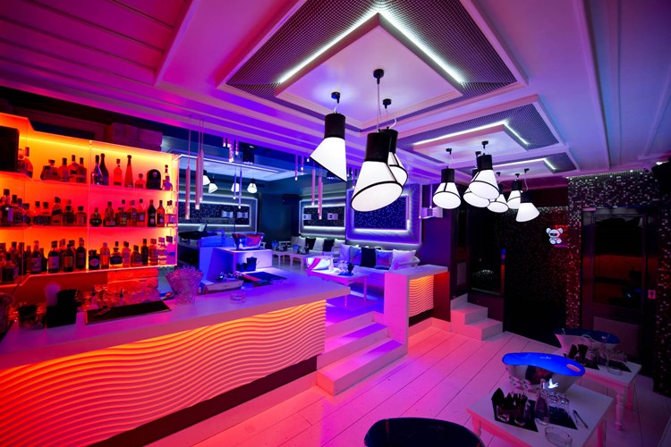 Toy RoOm nightclub Mykonos view of the interior of the club modern styled colored lights