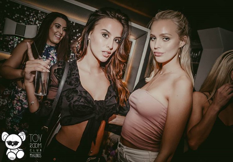 Toy RoOm nightclub Mykonos pretty sexy brunette and blonde girls wearing revealing clothing