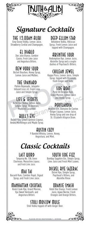 Truth and Alibi Dallas club reserve vip table package cocktails drinks beverages bottles spirits 