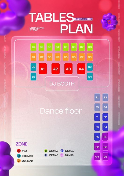 Soirée dans la boîte UMBRAMUR VIP à Marrakech. Trouvez des promoteurs pour la liste des invités sur Clubbable
