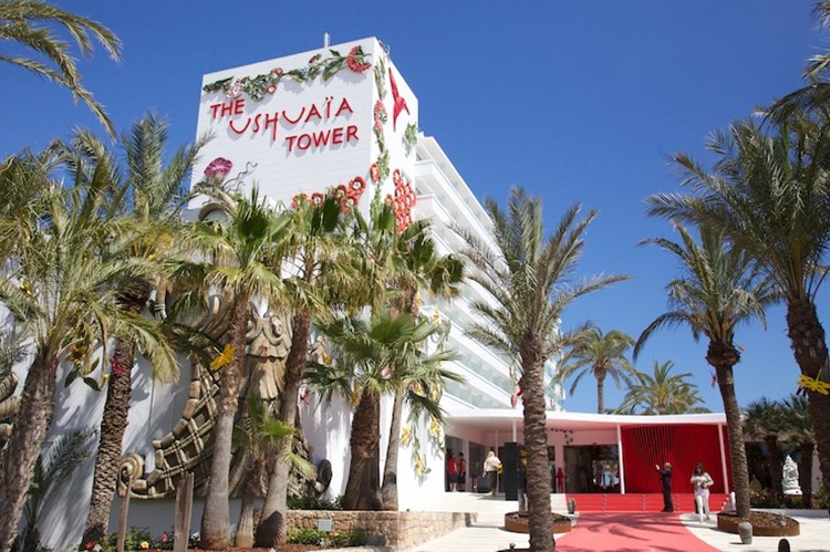 Ushuaia nightclub Ibiza tower building street view