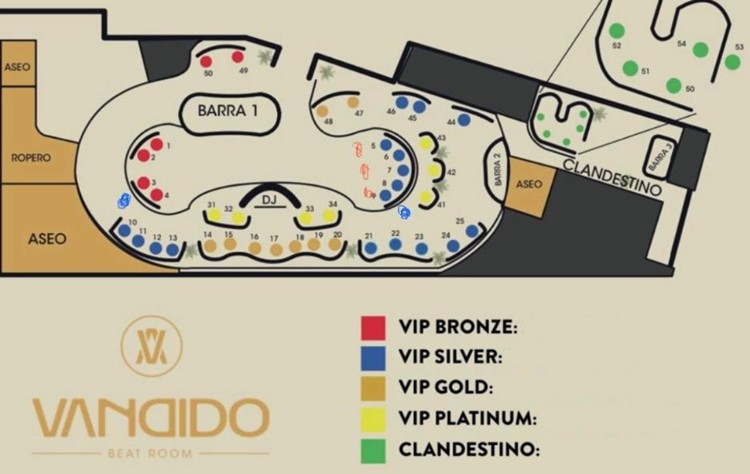 Vandido nightclub Madrid tables map book yours now VIP premium regular pricing 