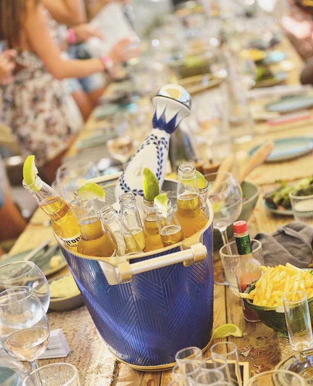 Azul tequila and Corona bucket at Verde Beach in St Tropez