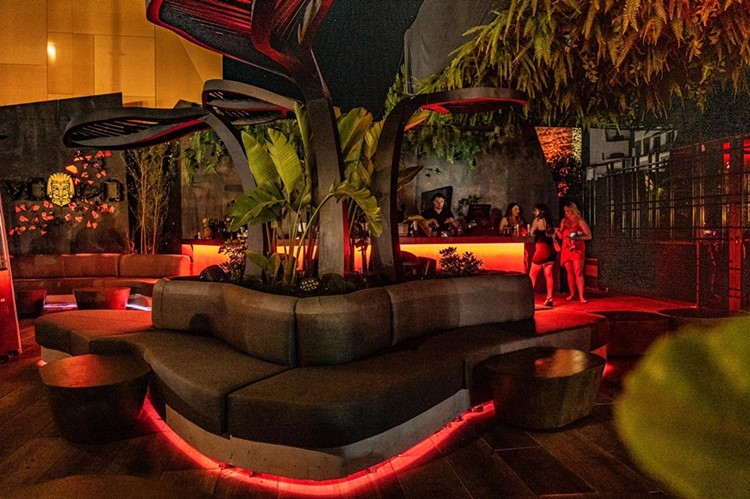 Vudu nightclub Marbella interior design modern jungle vibe lights show nature vip tables area