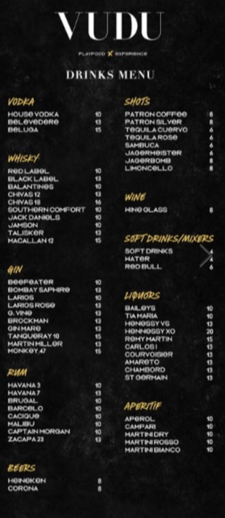 Vudu nightclub Marbella bottle menu vodka rum gin cognac whisky alcohol bottle book now reserve vip table