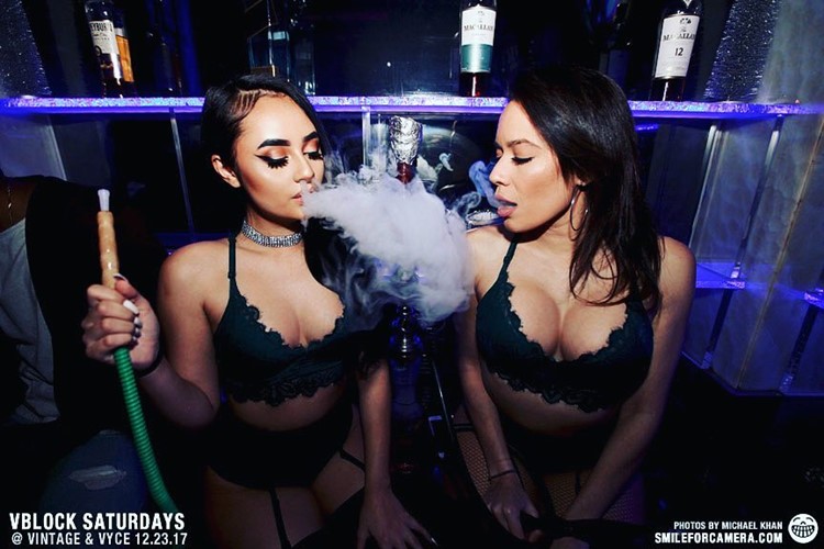 Vyce Lounge Club nightclub Orlando sexy dancers in black lingerie smoking