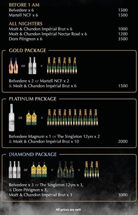 Wan nightclub Singapore alcohol bottles prices packages parade mixing drinks beverages