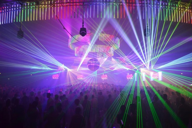 WesterUnie nightclub Amsterdam lights show over crowd people big party